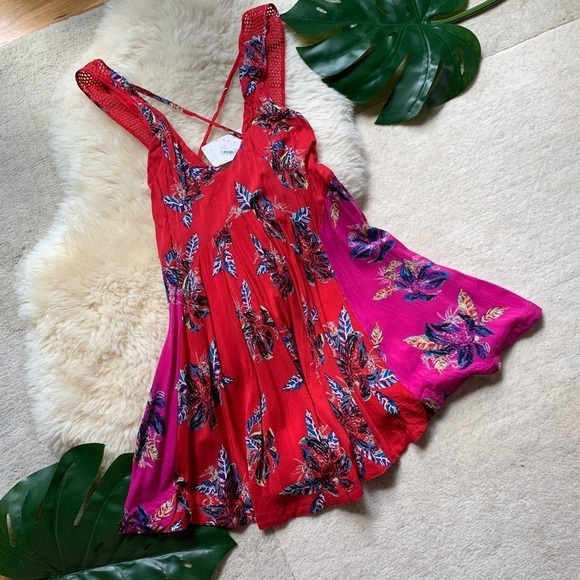 NWT Free People Cherry Combo Floral Boho Dress S - Picture 2 of 11